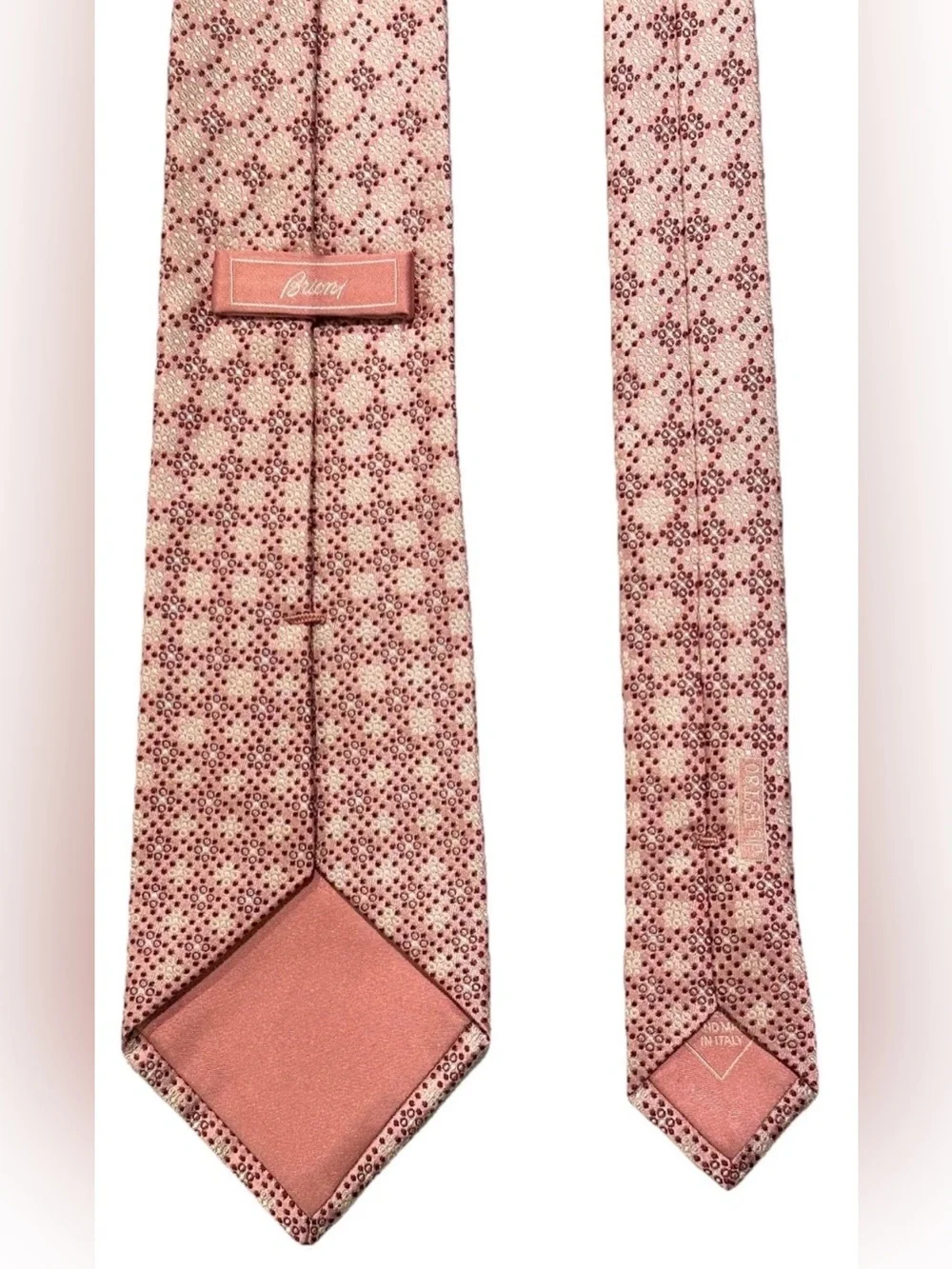 $350 NEW BRIONI TIE HANDMADE SOFT PINK CASCADING SQUARES